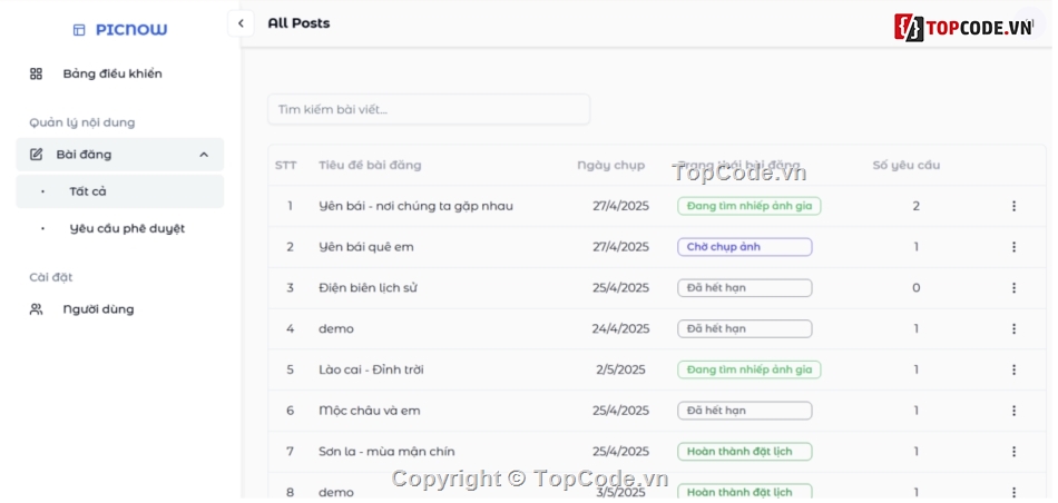 source code chụp ảnh,website đặt lịch chụp ảnh,nextjs nestjs source code,source code marketplace,thanh toán vnpay source code,dashboard admin